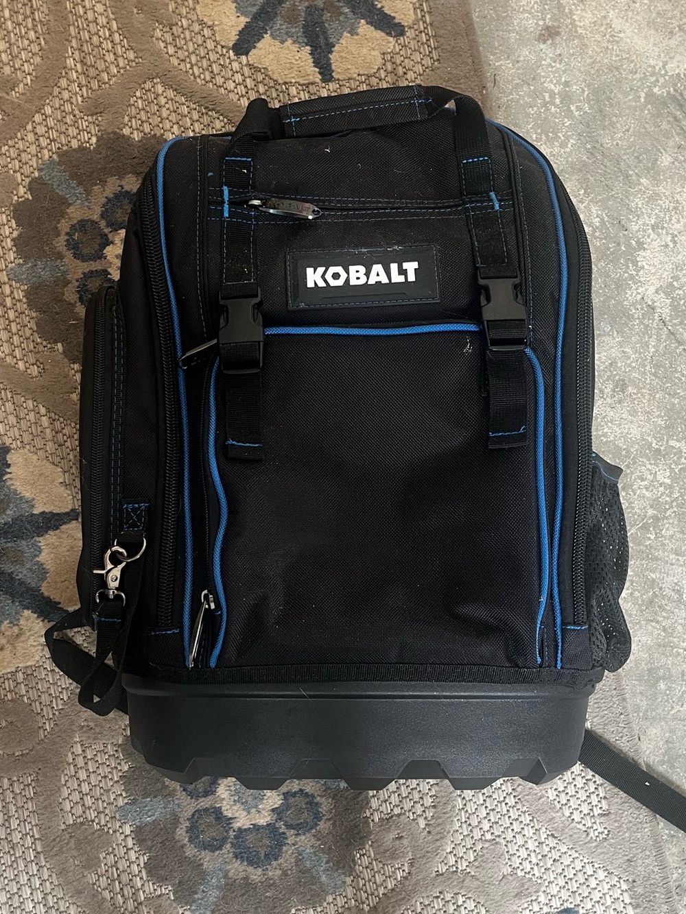 Kobalt Heavy Duty Tool Backpack Black Blue Molded Base Multi Pocket Organizer